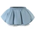 Light blue bubble mini skirt detail featuring high waist elastic band and white lace hem. - S / Blue