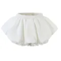White high waist bubble skirt with elastic waistband and cute lace hem sweet mini style. - S / White
