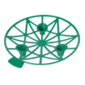Detail view of the green plastic melon fruit support tray, showing mesh structure and legs. - Green