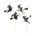 Black glitter witch silhouette cupcake toppers detail shot for Halloween party decoration. - Black