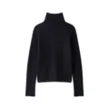 Dunkelblauer Rollkragenpullover mit Zickzackmuster, langen Ärmeln und Rippbündchen. - S / Schwarz