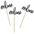 Black glitter done cake toppers graduation party decorations cupcake picks wood sticks - Style 01 (#done Lettering) / 10 Pieces/Pack