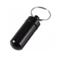 Portable aluminum alloy mini pill bottle keychain detail, lightweight outdoor container. - Black