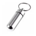 Portable aluminum pill box keychain capsule container for outdoor travel and daily use. - Silver