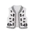 Women bohemian style embroidered open front vest, casual sleeveless waistcoat top new. - XS / White/Black