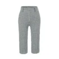 Close-up detail shot of black and white checkered high-waist cropped pants pattern. - S / Plaid