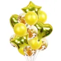 Gold and yellow balloon bouquet detail showing star, heart, and confetti filled latex balloons. - Gold