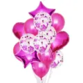 14pcs pink balloon set with star and heart foil balloons, confetti and latex balloons for weddings. - Rose Red