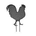 Metal rooster garden stake with dotted cutout design, perfect for lawn and yard art. - Matte Black (01)
