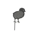 Close-up detail of the black metal chick garden stake with hollow-out polka dot design. - Green and Blue Embroidery (03)
