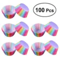 Vue détaillée des moules à cupcakes en papier rayé coloré, 100 pcs pour la cuisson. - 100 Pièces/Paquet / Arc-en-ciel