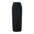 Black ribbed knit high-waist long pencil skirt detail view for daily women fashion. - S / Bottoms / Black