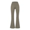 Hoch taillierte Schlag-Yogahose Detailansicht, einfarbige Slim Fit Sporthose für Damen. - S / Unterteile / Grau Khaki