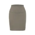 Grauer hoher Bund umgeschlagener Taillenrock Detailansicht, einfarbiger Strick Minirock - S / Unterteile / Grau Khaki