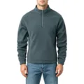 Men's half-zip fleece sweatshirt detail view, casual stand collar fleece pullover top in dark green. - S / Tops / Gray