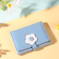 Cute blue short women wallet with sweet flower snap closure, compact coin purse for daily use. - Blue
