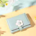 Cute light green short tri-fold women's wallet, PU leather wallet with flower clasp - Green