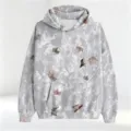 3D printed autumn leaf hooded sweatshirt casual loose long sleeve grey hoodie for men and women - Light Grey Leaf