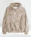Casual 3D tree camo print long sleeve hooded sweatshirt with pocket for daily wear. - Apricot Leaf