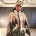 Women's fleece zip-up cardigan winter coat with forest and deer print, casual oversized outerwear. - S / Tops / Forest Deer