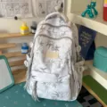 College Student Backpack Grey Leaf Print Casual Daypack Large Capacity Travel Bag - Backpack / No Pendant / Gray