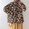 Women casual floral fleece jacket winter warm zip up coat oversized outerwear apparel - S / Tops / Gray Printed