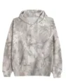 Casual loose long sleeve hooded sweatshirt with trendy 3D grey camouflage leaf print. - Grey Parasol
