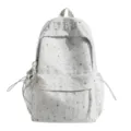 Korean style star pattern canvas backpack for students, large capacity casual school bag. - With Pendant / Gray