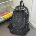 Black star print casual canvas backpack with gothic embroidery for women and students. - No Pendant Style (6350) / Black (Without Pendant)