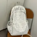 Korean style star print backpack for women, casual white school bag with gothic letters. - No Pendant Style (6350) / Gray (Without Charm)