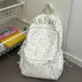Korean style star pattern backpack for women, cute casual school bag for daily travel use. - No Pendant Style (6350) / Green (No Charm)