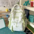 Green bamboo print canvas backpack casual daily school bag large capacity laptop rucksack - Backpack / No Pendant / Green