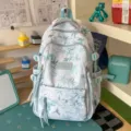 New Chinese style printed canvas backpack, versatile college student casual school bag. - Backpack / No Pendant / Blue