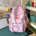 Stylish pink floral print backpack for women, large capacity casual campus school bag. - Backpack / No Pendant / Deep Pink