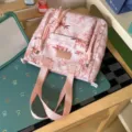 Pink floral print backpack versatile college student casual daypack large capacity school bag - Shoulder Bag / No Pendant / Light Pink