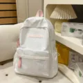 Korean style iridescent white school backpack for student casual daily commute use. - No Pendant / L / White