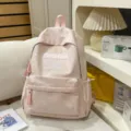 Pink holographic student backpack, trendy casual commuter school bag with front pocket for daily use - No Pendant / L / Pink