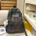 Korean style colorful splatter backpack student casual school bag for girls and teens daily use. - With Charm / S / Black