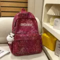 Korean style glitter school backpack for girls, casual niche design daily commuter daypack - With Charm / L / Red