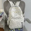 White star print canvas backpack casual cute student school bag trendy fashion daily daypack - Single Bag (Without Charms) / Dark Blue Star Single Bag