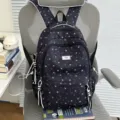 Dark blue star print backpack, casual cute school bag for teens and women daily use. - Single Bag (Without Charms) / Black Single Bag