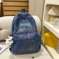Korean ins-style colorful splatter print canvas school backpack for teen girls and students. - With Charm / S / Blue