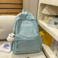 Korean ins style shiny schoolbag for girls, light blue backpack with cute plush doll pendant. - No Pendant / S / Green