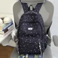 Star print school backpack casual student book bag for teenage girls stylish dark blue rucksack - With Charm / Black