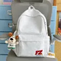 Vintage grey letter backpack for students casual daily lightweight travel bag variant - With Charm / Gray