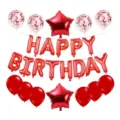 Red happy birthday foil balloon set with star and confetti latex balloons for party decor - Red