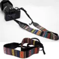 Bohemian style woven camera strap detail showing colorful retro stripe patterns and sturdy build. - Ethnic Style Stripes