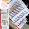Set 16 aghi da cucito a mano cruna dorata punta affilata dettaglio strumento sarto - Set da 16