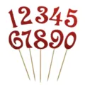 Set van rode glitter cijfer taarttoppers 0-9 met houten prikkers voor verjaardagsfeestjes - Rood 0-9 Set