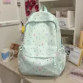 Japanese sweet polka dot bow cute backpack casual daily school student bag light green - Single Bag (Without Charms) / Green